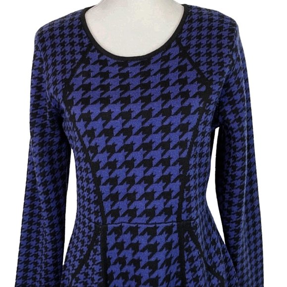 CALVIN KLEIN Purple Houndstooth Fit & Flare Sweater Dress - Picture 2 of 6